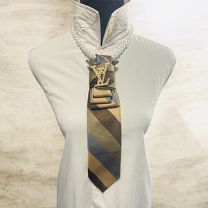 Striped Necktie with Designer Brooch